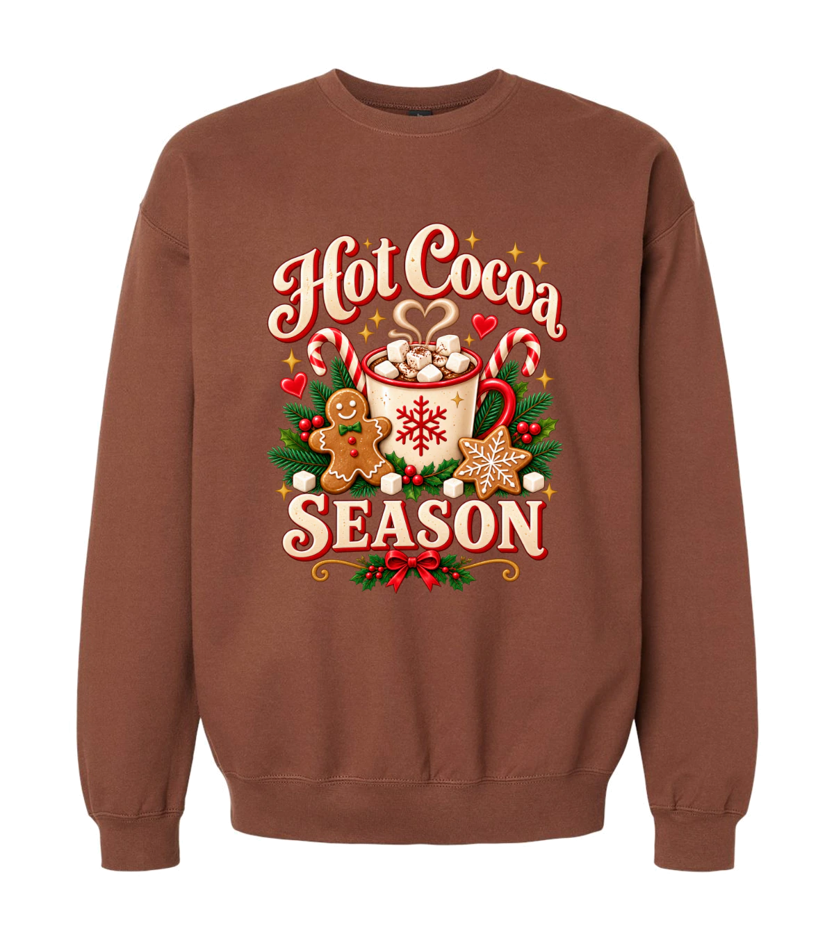 front preview of Hot Cocoa Season on Cocoa Crewneck sweatshirt