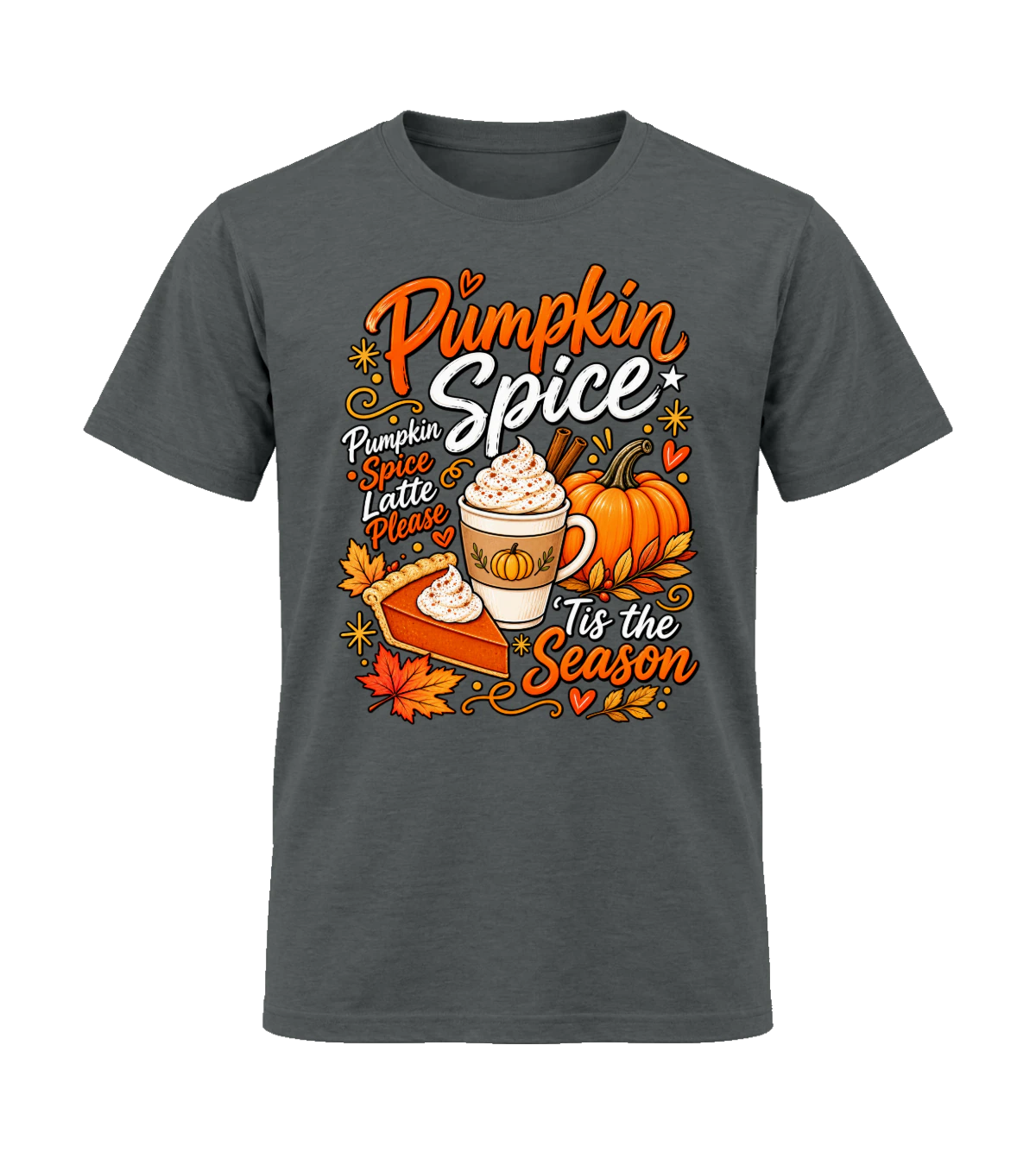 front preview of Pumpkin Spice Latte Please on Charcoal T-shirt