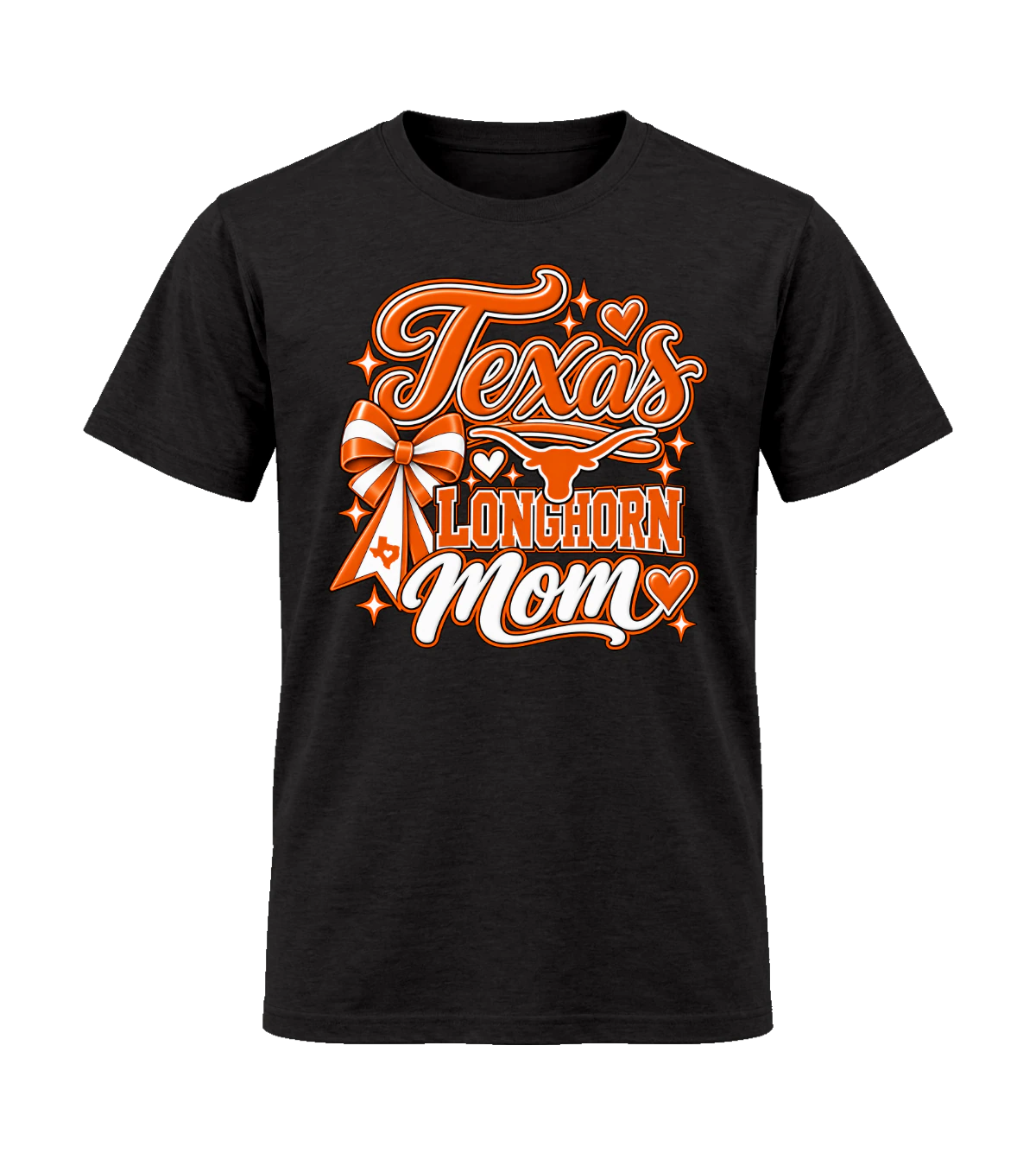 front preview of Texas Longhorn Mom on Black T-shirt