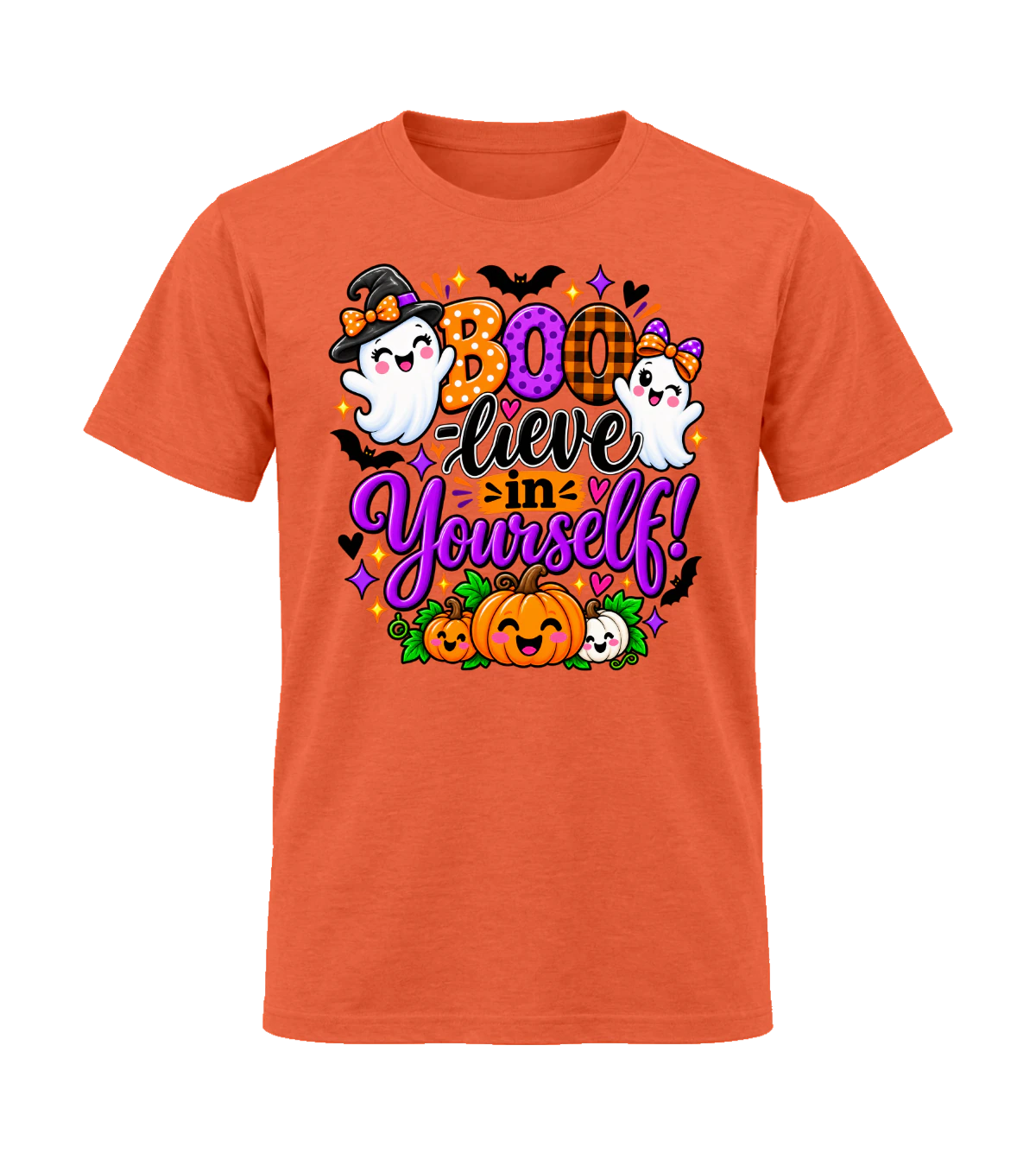front preview of Boo Lieve In Yourself on Orange T-shirt