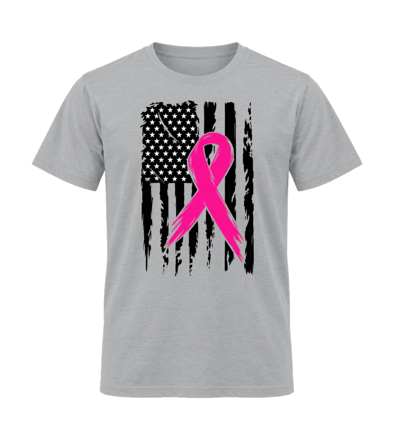 front view of Pink Ribbon Hearts on Sport Gray Gildan 64000 Softstyle Shirt