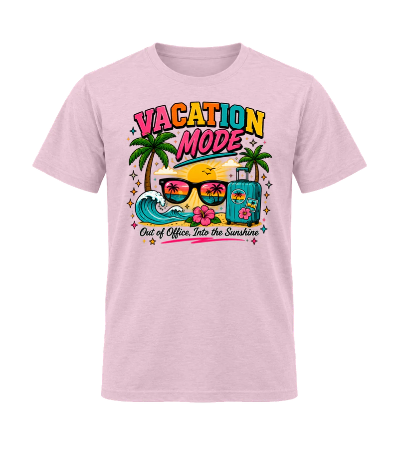 front view of Vacation Mode on Light Pink Gildan 64000 Softstyle Shirt