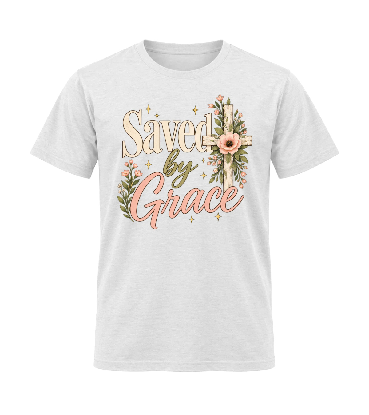 front preview of Saved by Grace on White T-shirt