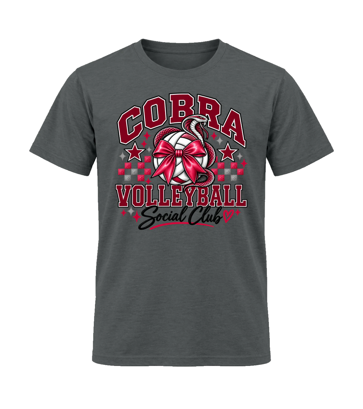 front preview of Cobra Volleyball Club on Charcoal T-shirt