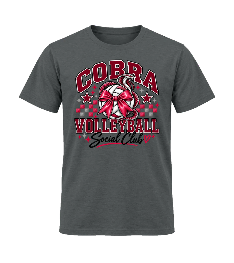 front view of Cobra Volleyball Club on Charcoal Gildan 64000 Softstyle Shirt