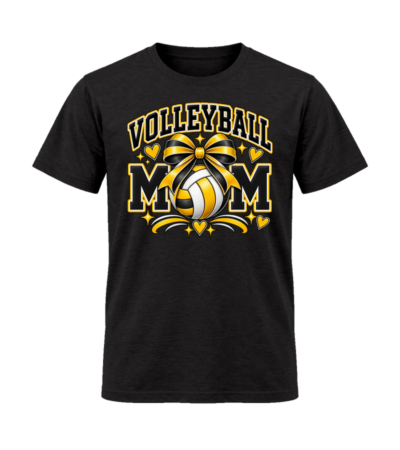 front view of Calhoun Volleyball Mom on Black Gildan 64000 Softstyle Shirt