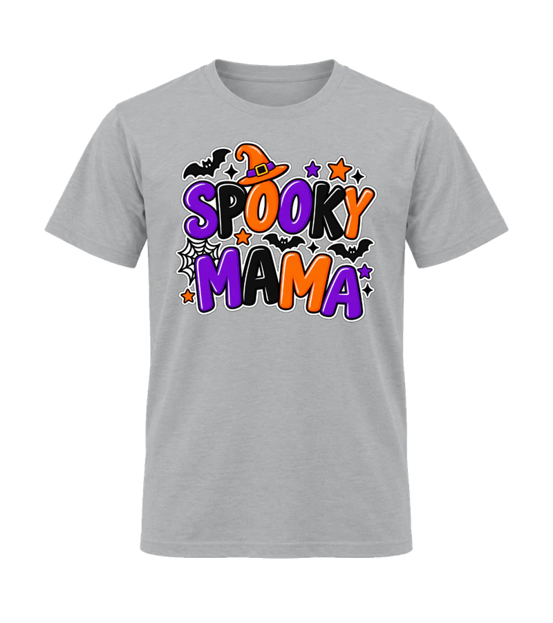 front view of Spooky Mama on Sport Gray Gildan 64000 Softstyle Shirt