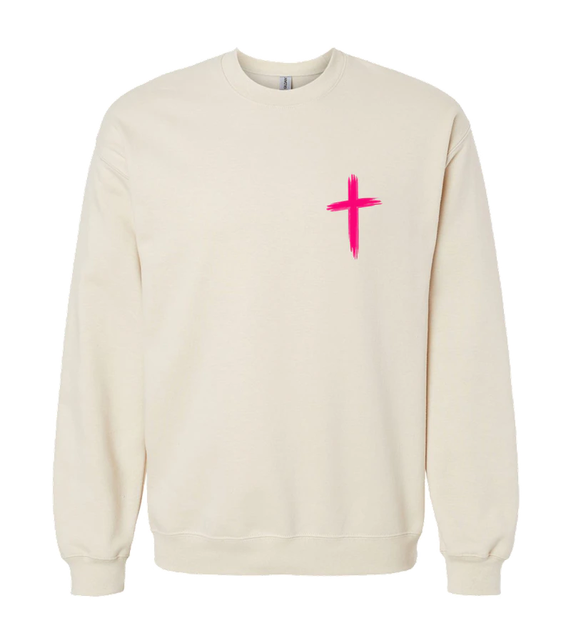 front view of My Worship Is Loud Because My Wounds Were Deep on Sand Gildan SF000 Softstyle Midweight Crewneck Sweatshirt