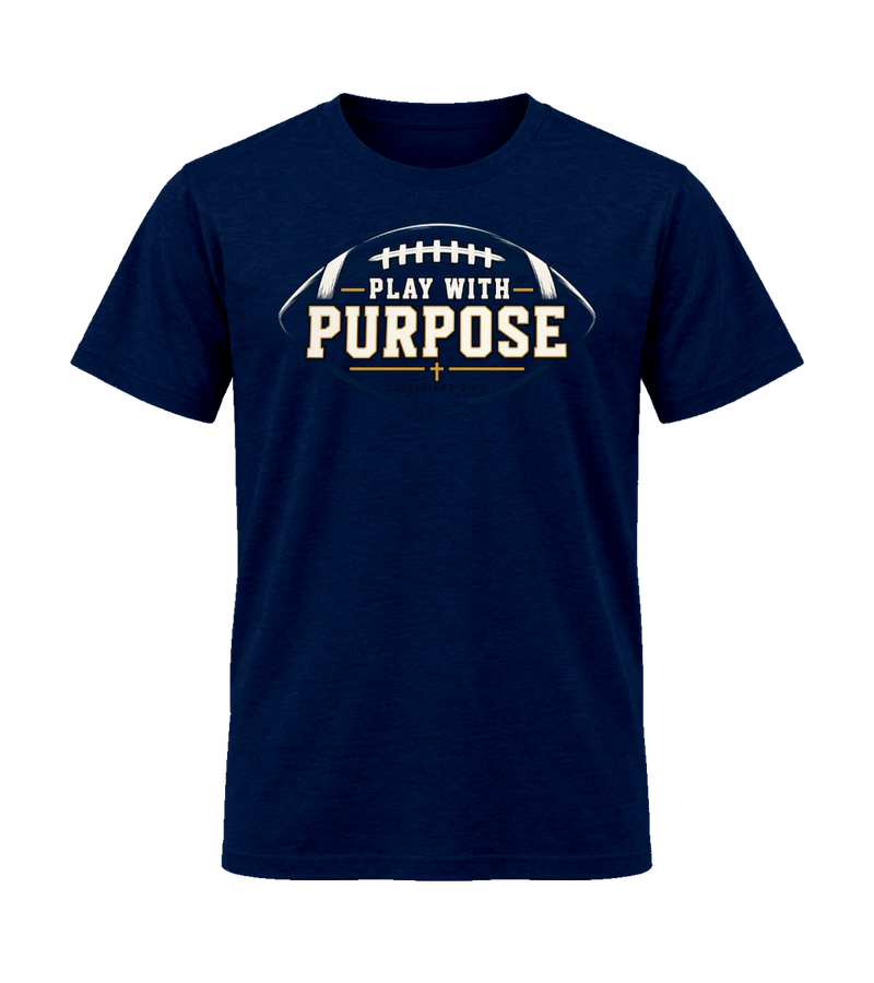 front view of Play With Purpose on Navy Gildan 64000 Softstyle Shirt