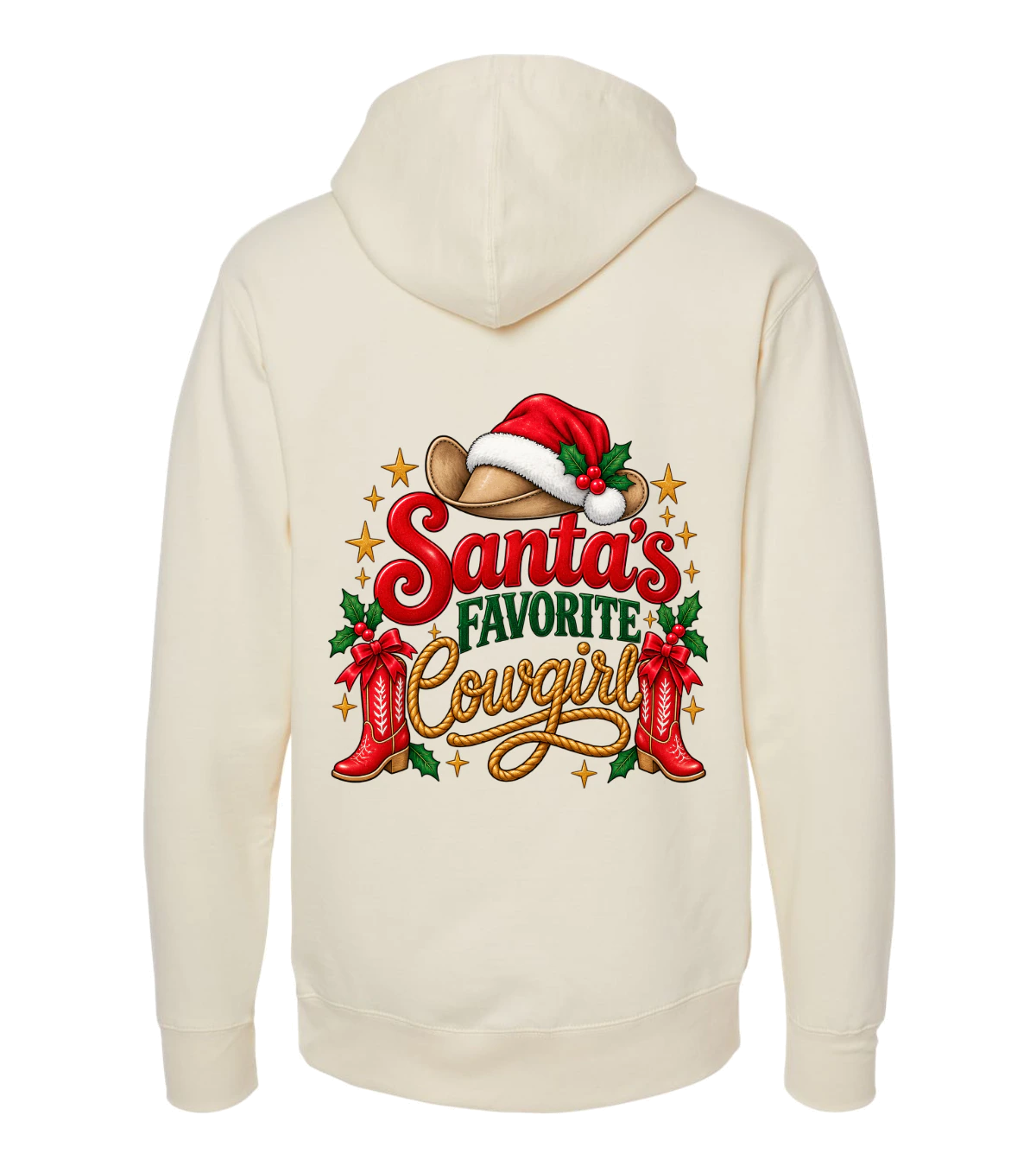 back preview of Santa’s Favorite Cowgirl on Bone Hoodie