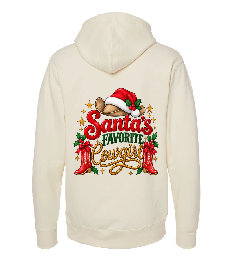 back view of Santa’s Favorite Cowgirl on Bone Independent Trading Co. SS4500 Midweight Pullover Hoodie