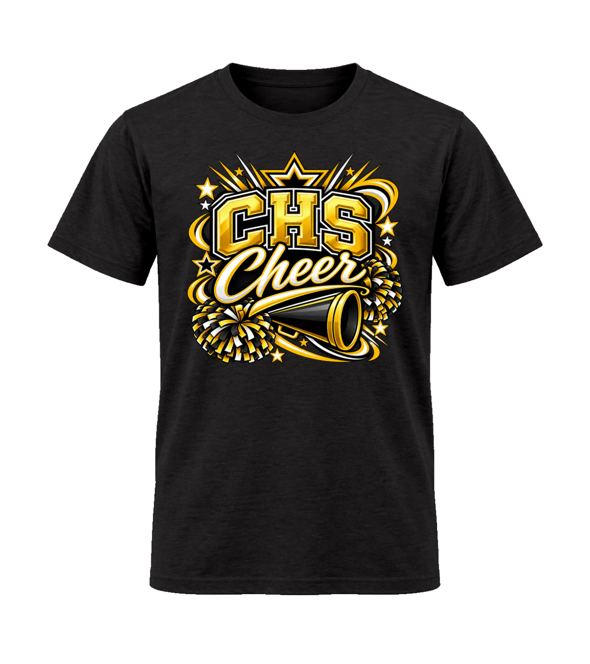 front preview of Calhoun Cheer (CHS) on Black T-shirt