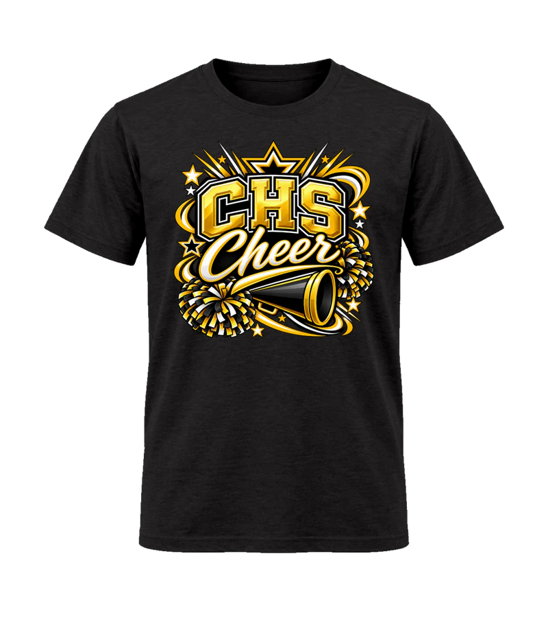 front view of Calhoun Cheer (CHS) on Black Gildan 64000 Softstyle Shirt