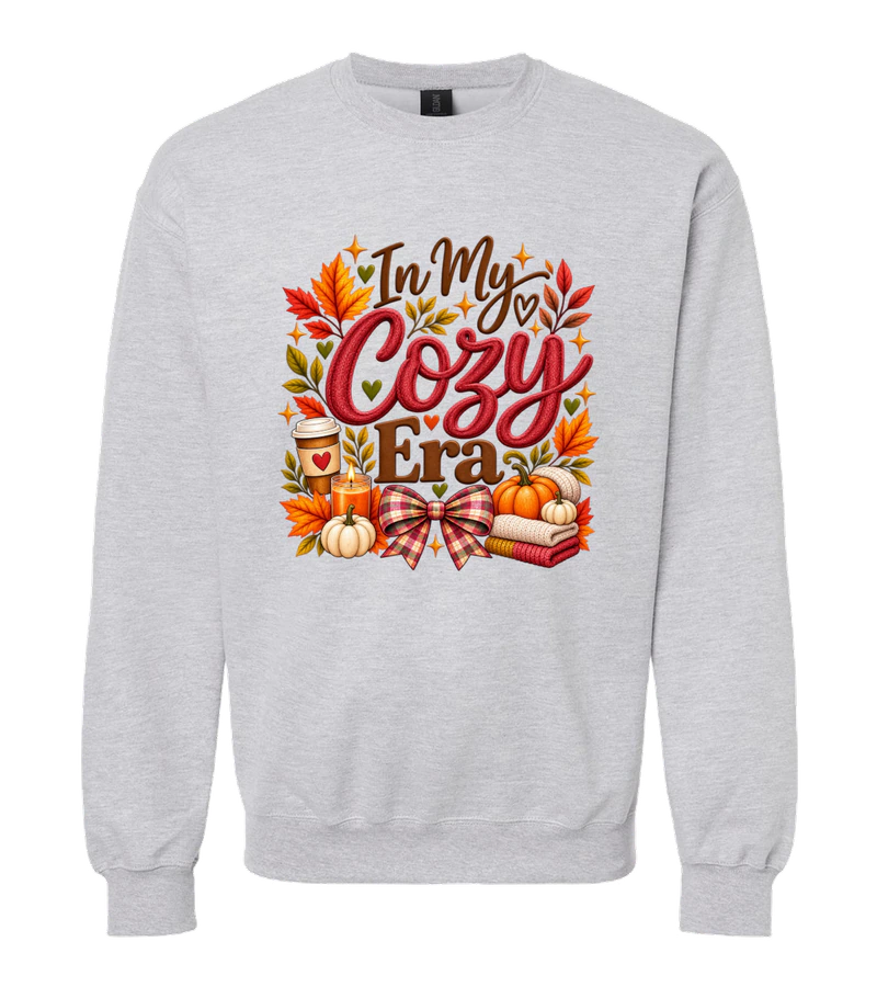 front view of In My Cozy Era on Sport Gray Gildan SF000 Softstyle Midweight Crewneck Sweatshirt