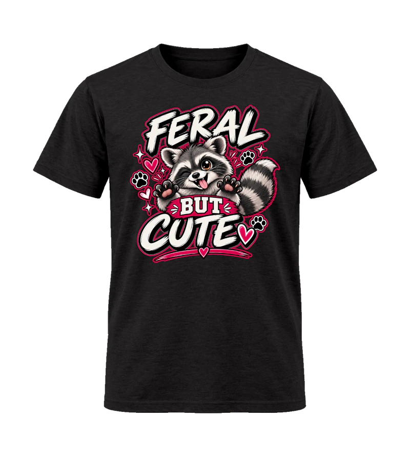 front view of Feral But Cute on Black Gildan 64000 Softstyle Shirt