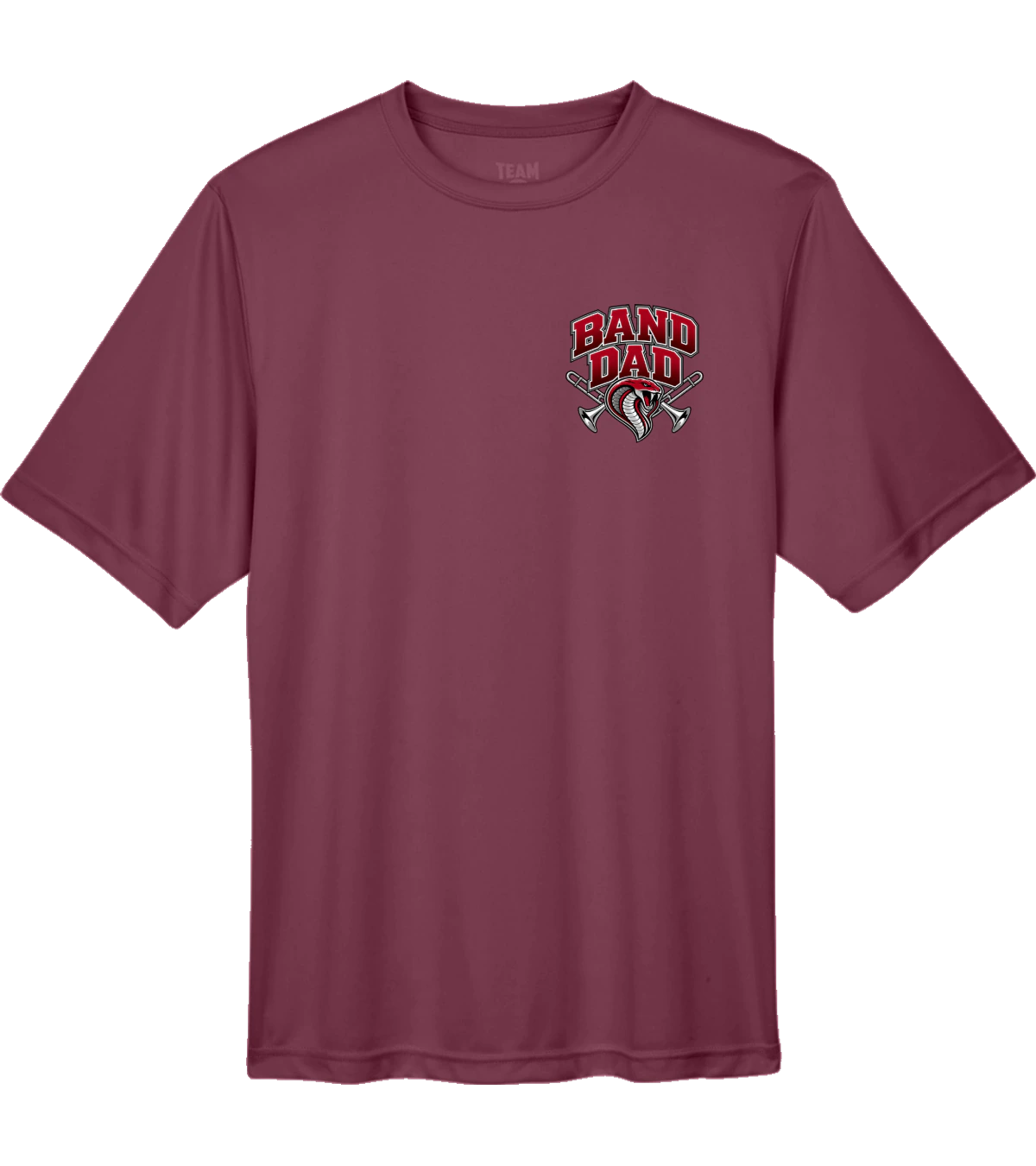 front preview of Faith Family Brass Band Dad on Sport Dark Maroon Performance tee