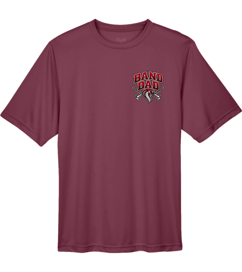 front view of Faith Family Brass Band Dad on Sport Dark Maroon Team 365 TT11 Men's Zone Performance T-Shirt