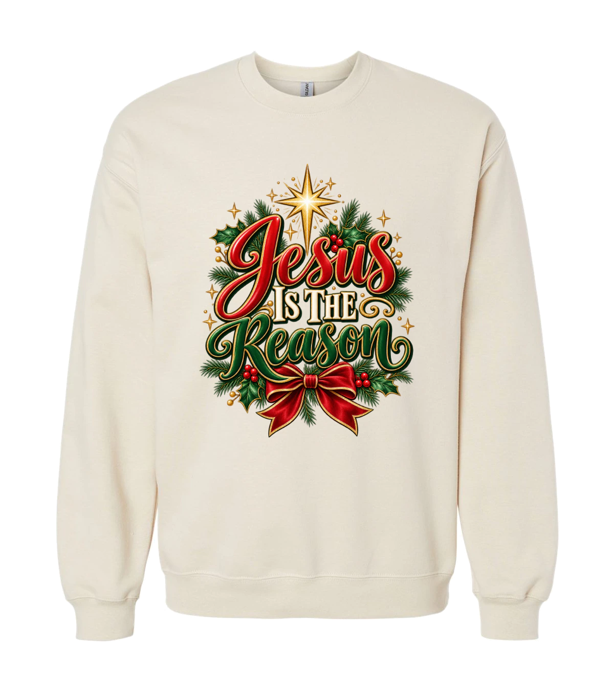 front preview of Jesus Is The Reason on Sand Crewneck sweatshirt