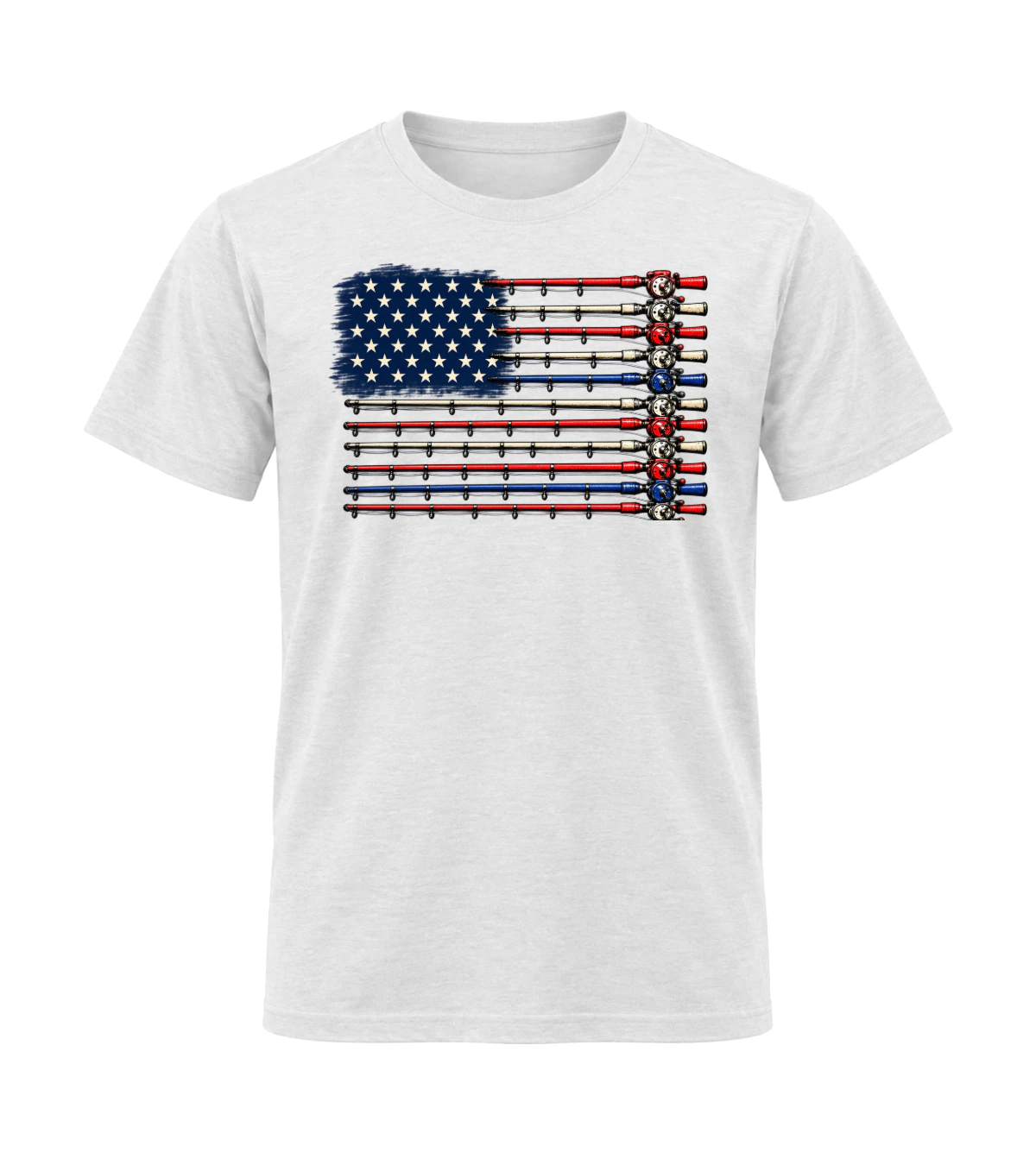 front preview of Fishing Pole US Flag on White T-shirt