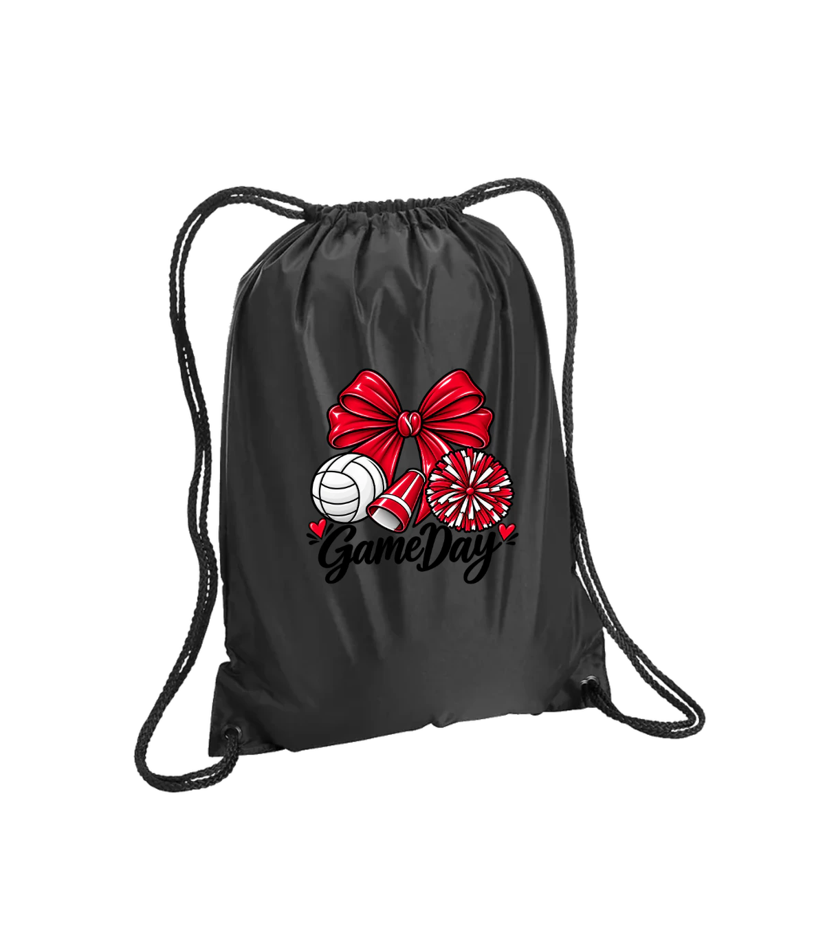 front preview of Game Day Drawstring Bag on Black Drawstring bag