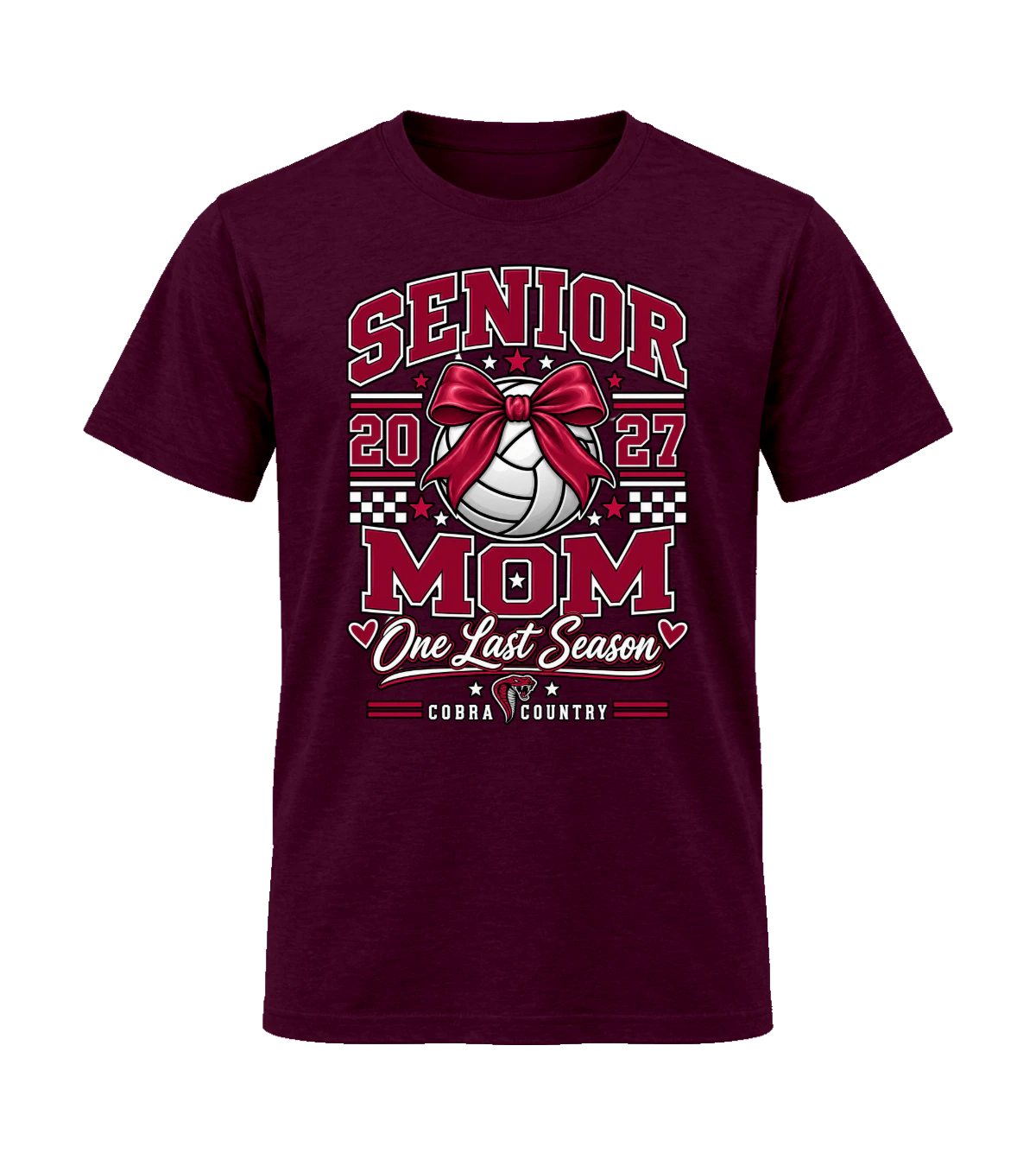 front preview of Senior Mom 2027 One Last Season on Maroon T-shirt