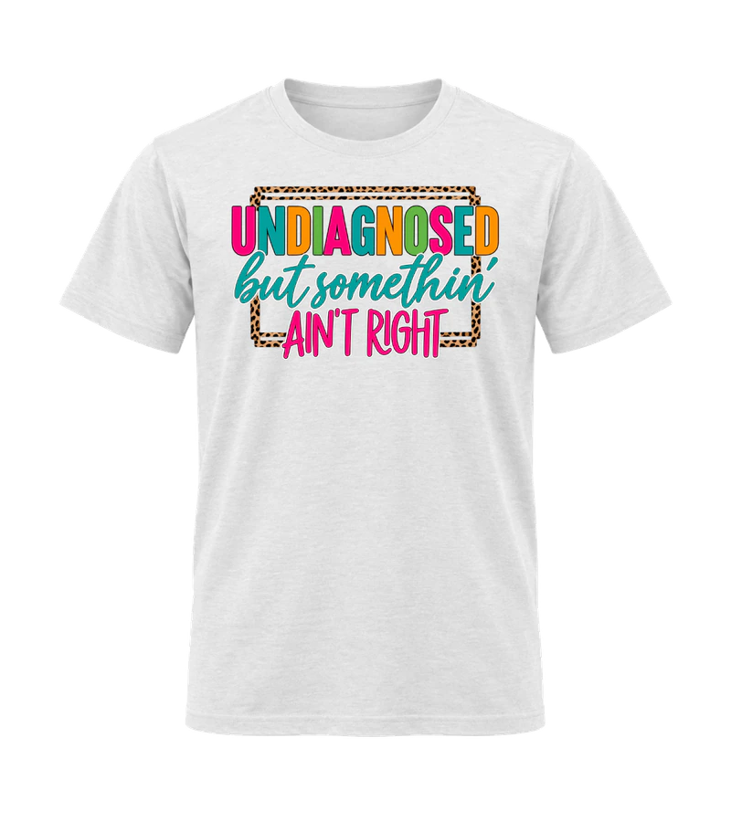 front view of Undiagnosed But Something Ain't Right on White Gildan 64000 Softstyle Shirt