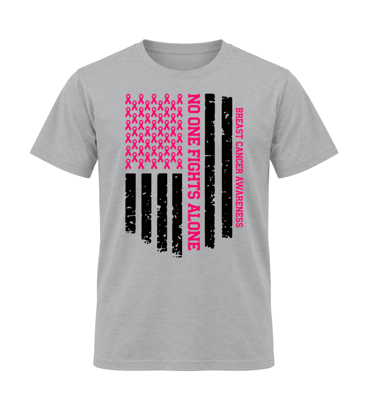front preview of Breast Cancer Awareness (No One Fights Alone) on Sport Gray T-shirt