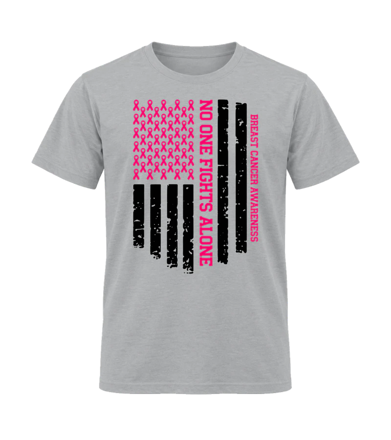front view of Breast Cancer Awareness (No One Fights Alone) on Sport Gray Gildan 64000 Softstyle Shirt