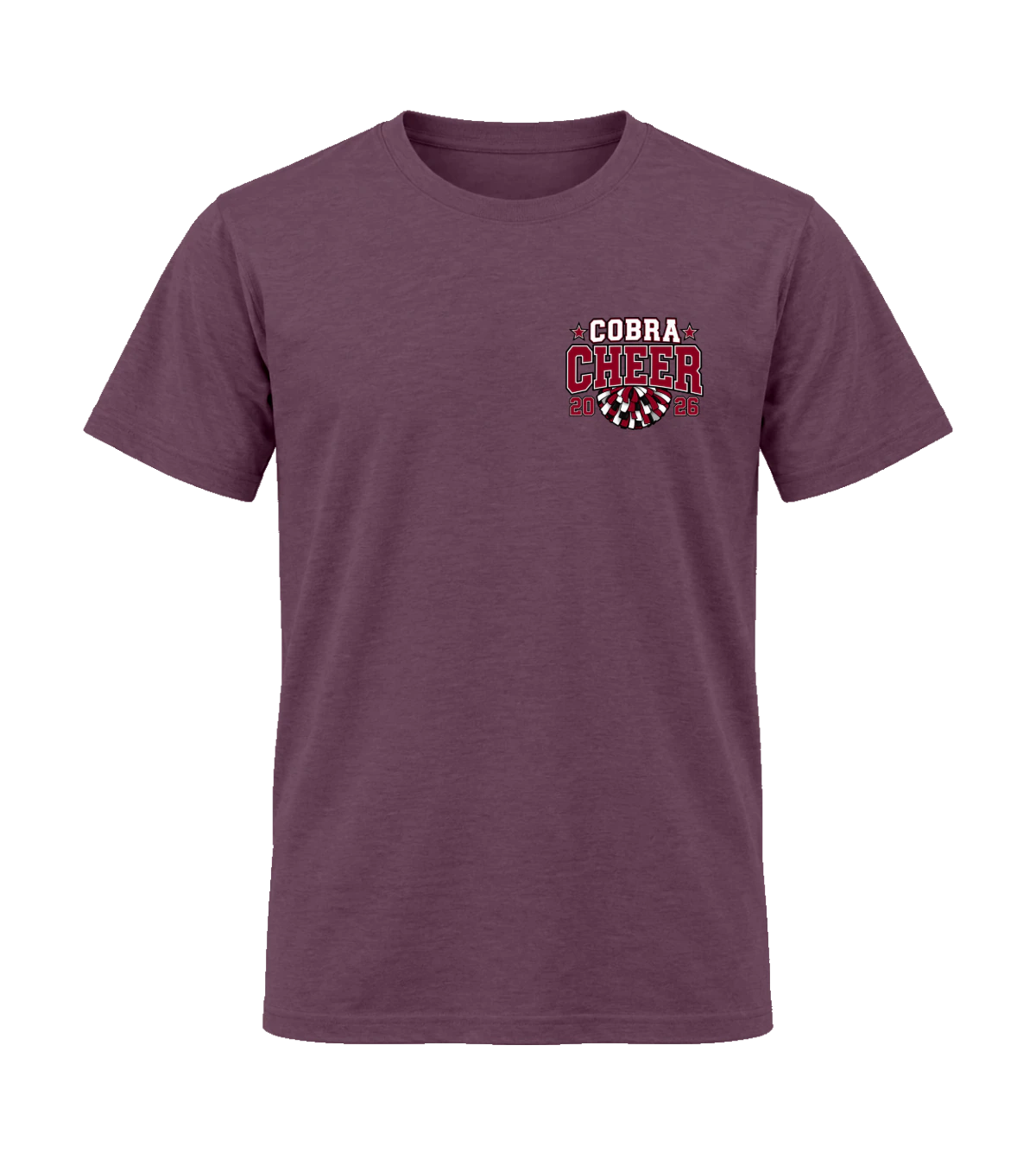 front preview of Cobra Cheer on Heather Maroon T-shirt