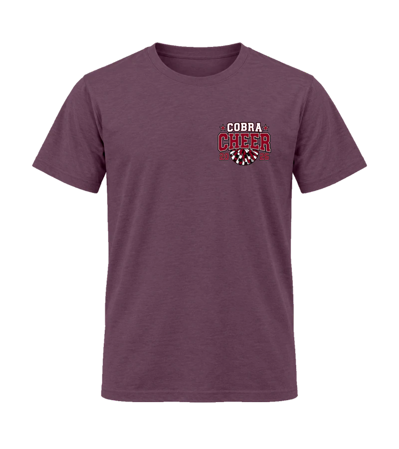 front view of Cobra Cheer on Heather Maroon Gildan 64000 Softstyle Shirt