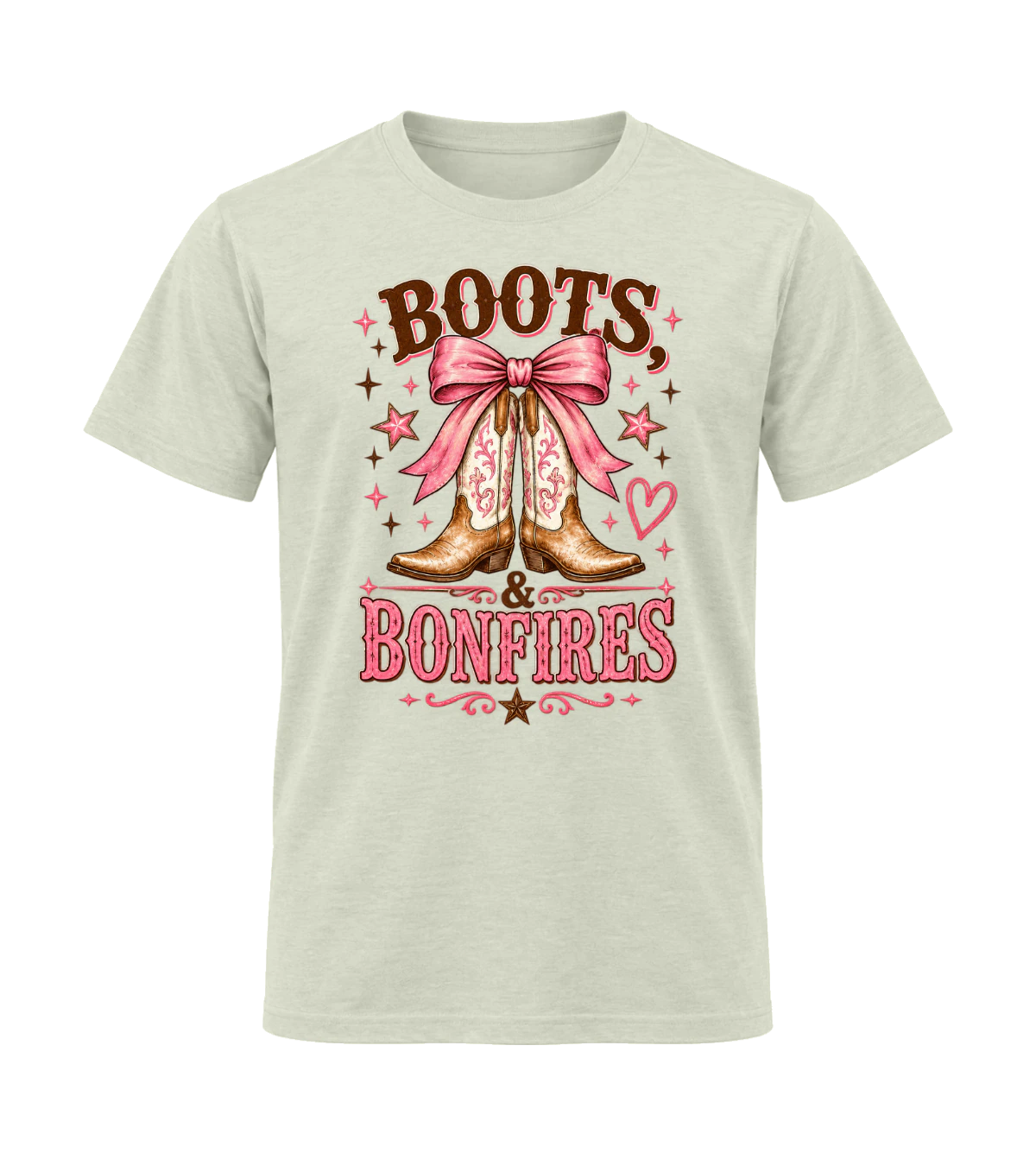 front preview of Boots & Bonfires on Natural T-shirt