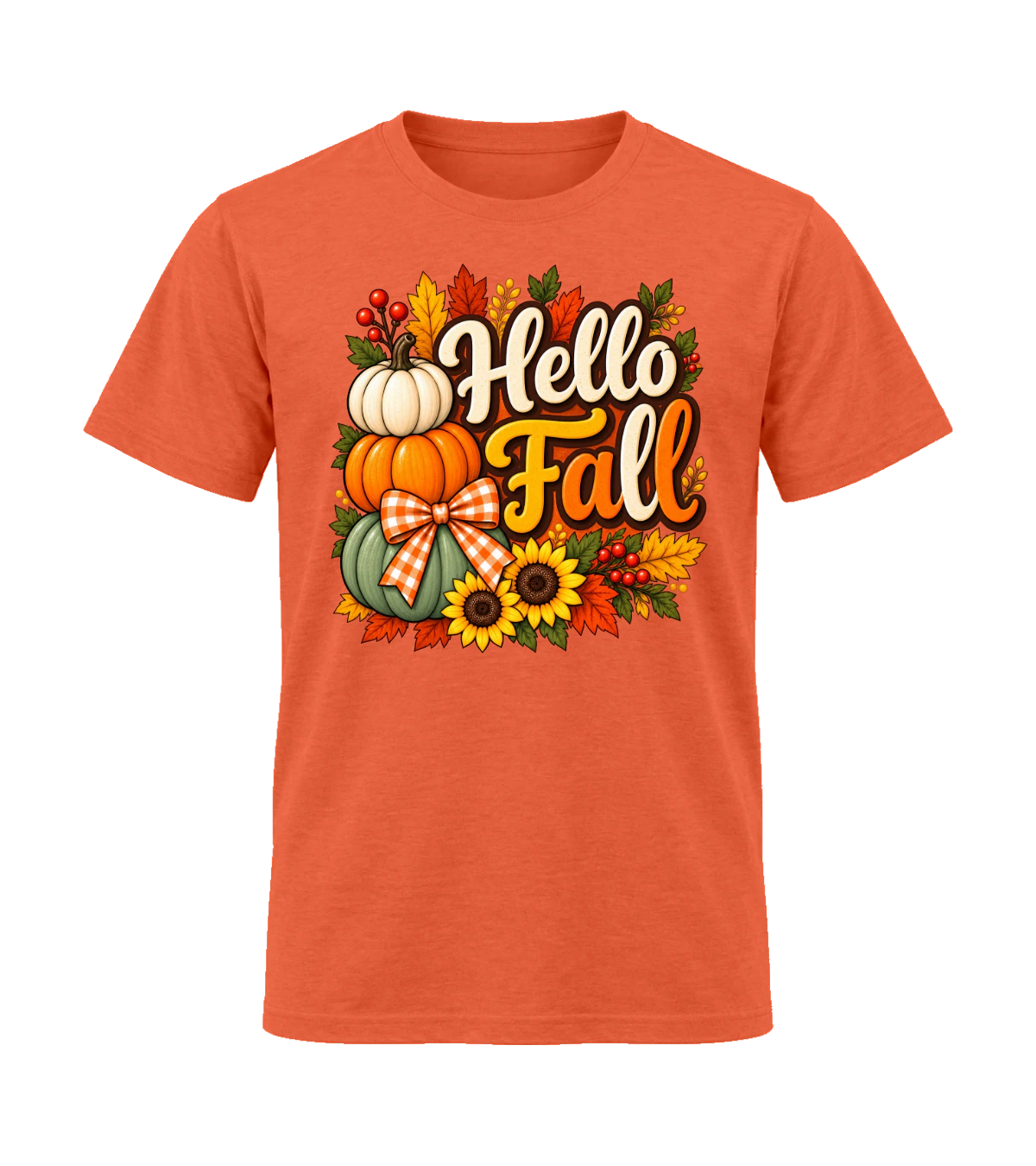 front preview of Hello Fall on Orange T-shirt