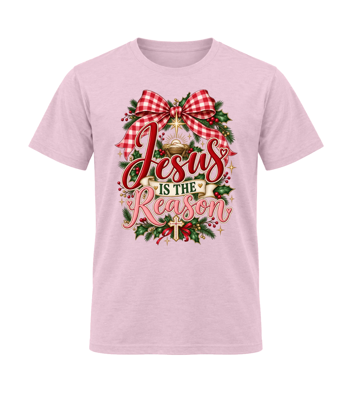 front preview of Jesus Is The Reason on Light Pink T-shirt
