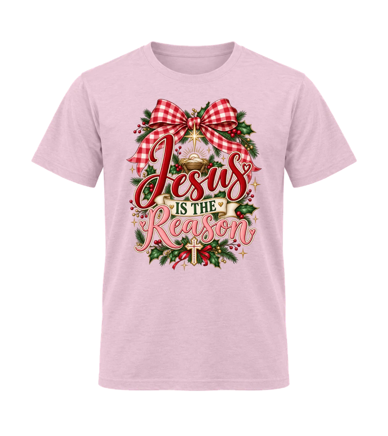 front view of Jesus Is The Reason on Light Pink Gildan 64000 Softstyle Shirt