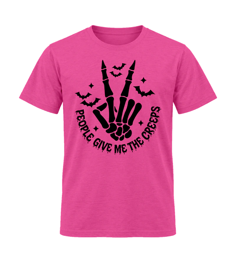front view of People Give Me The Creeps on Heliconia Gildan 64000 Softstyle Shirt