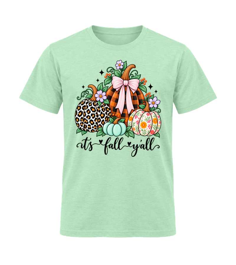front view of It's Fall Y'all on Mint Green Gildan 64000 Softstyle Shirt