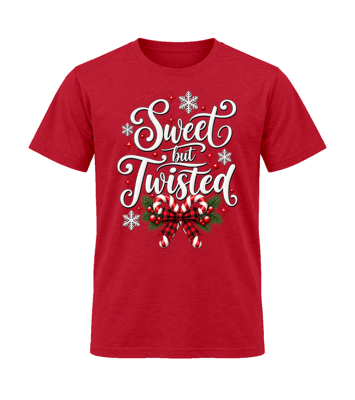 front preview of Sweet But Twisted on Red T-shirt