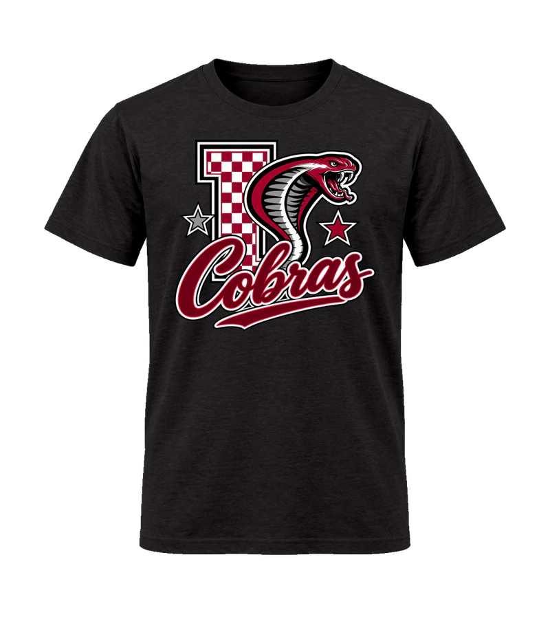 front view of Cobras on Black Gildan 64000 Softstyle Shirt