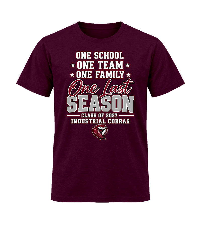 front view of One Last Season on Maroon Gildan 64000 Softstyle Shirt