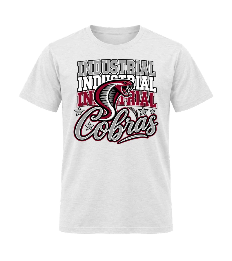 front view of Industrial Cobras on White Gildan 64000 Softstyle Shirt