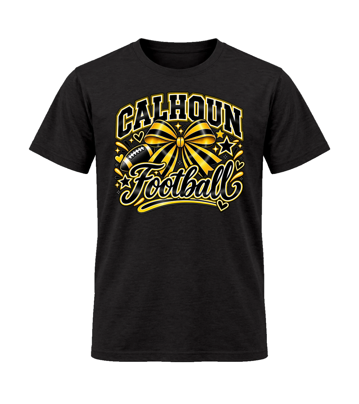 front preview of Calhoun Football Ribbon on Black T-shirt