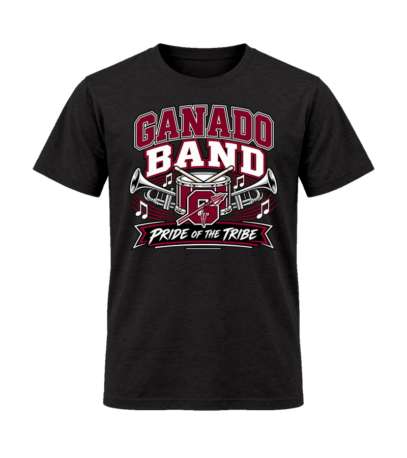 front view of Ganado Band Pride of The Tribe on Black Gildan 64000 Softstyle Shirt