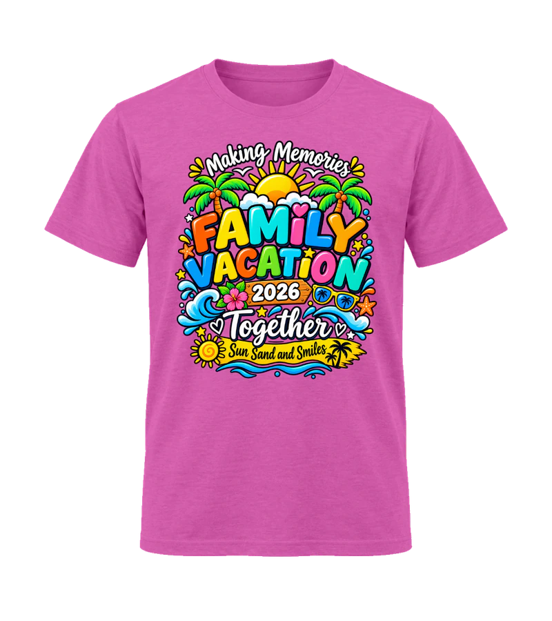 front view of Making Memories Family Vacation on Heather Berry Gildan 64000 Softstyle Shirt