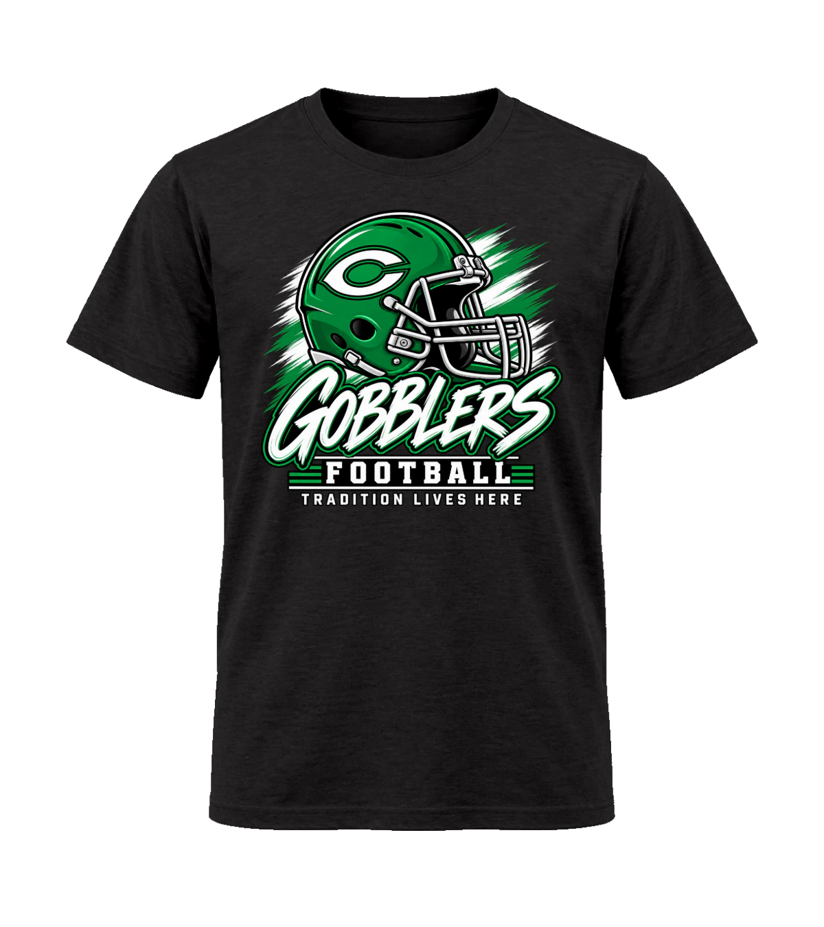 front preview of Gobblers Football on Black T-shirt
