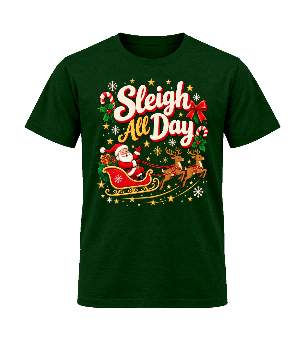 front preview of Sleigh All Day on Forest Green T-shirt