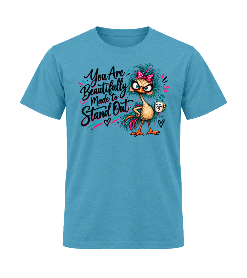 front view of You Are Beautifully Made To Stand Out on Heather Sapphire Gildan 64000 Softstyle Shirt