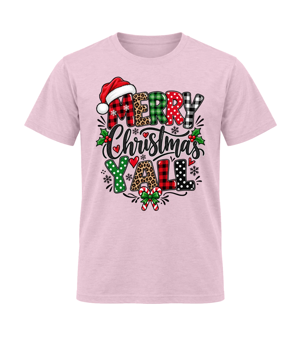 front preview of Merry Christmas Y’all on Light Pink T-shirt