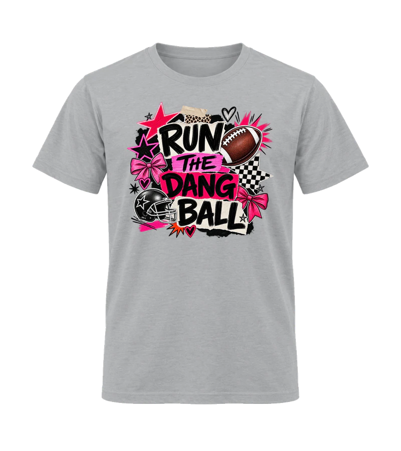 front view of Run The Dang Ball on Sport Gray Gildan 64000 Softstyle Shirt