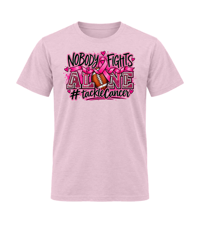 front view of Nobody Fights Alone (Tackle Cancer) on Light Pink Gildan 64000 Softstyle Shirt