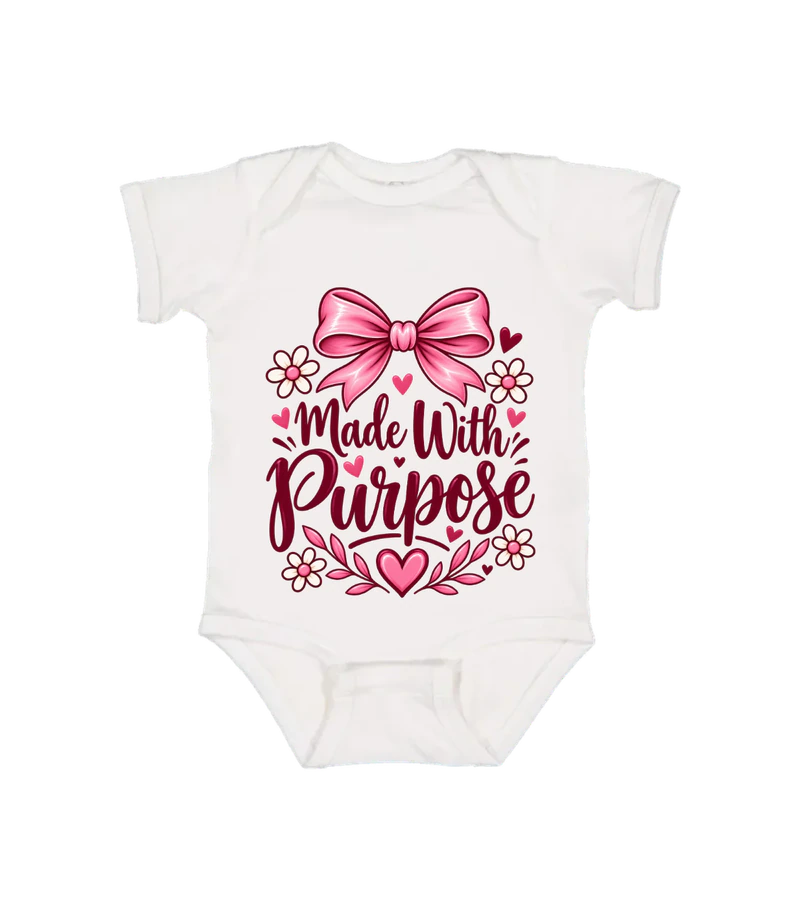 front view of Made With Purpose Onesie on White Rabbit Skins 4424 Infant Fine Jersey Bodysuit